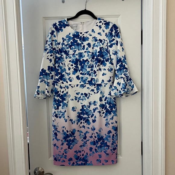 Donna Morgan Blue and Pink Floral Long Sleeve Dress - Picture 1 of 4